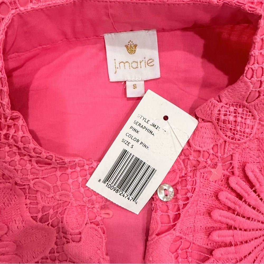 J.Marie Seraphina Pink Floral 3D Lace 3/4 Sleeve Kaftan Shift Short Dress NWT - Picture 11 of 12